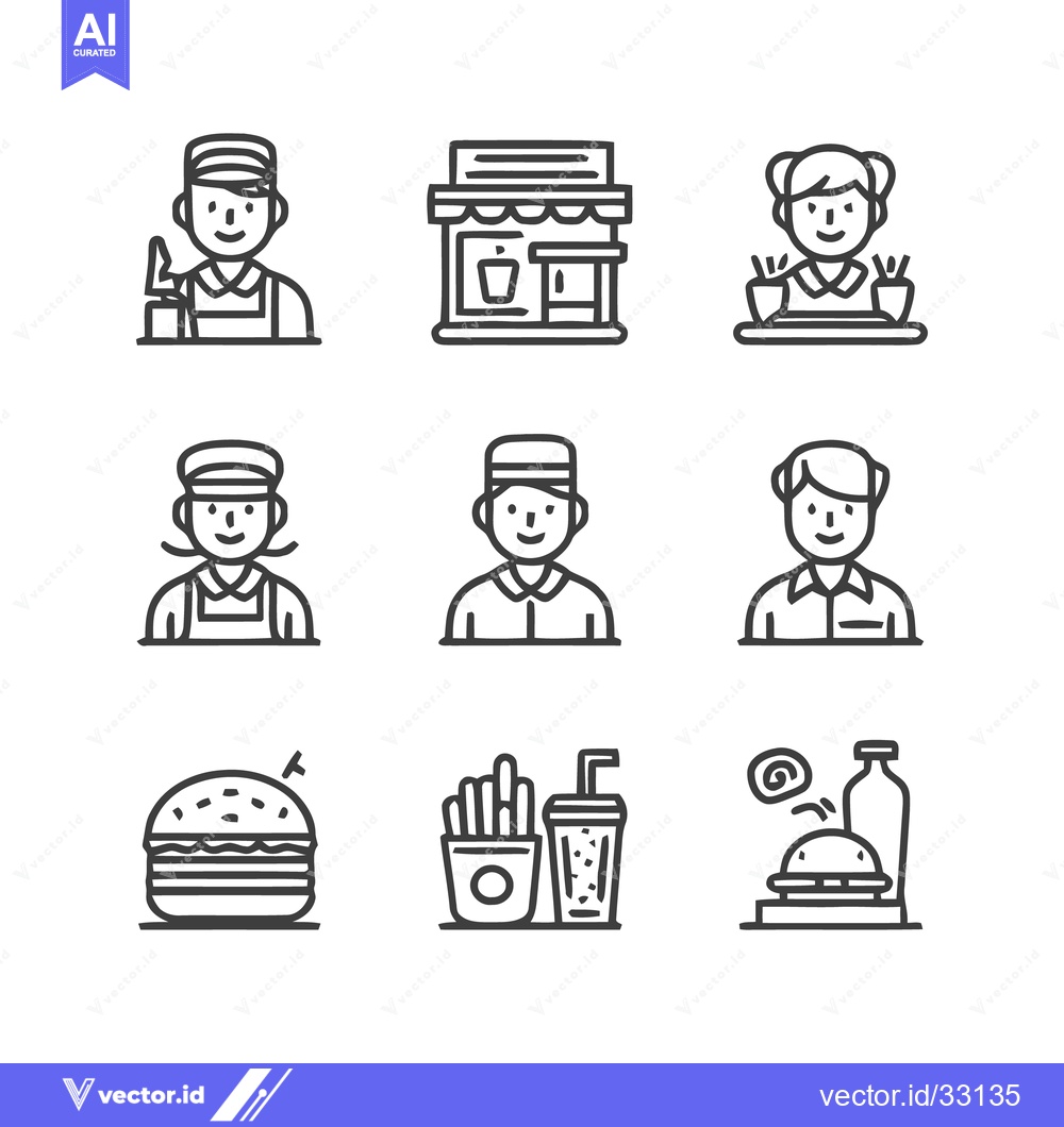 Premium Vector of Fast Food Restaurant Icons - A Collection of Line Art Illustrations.
