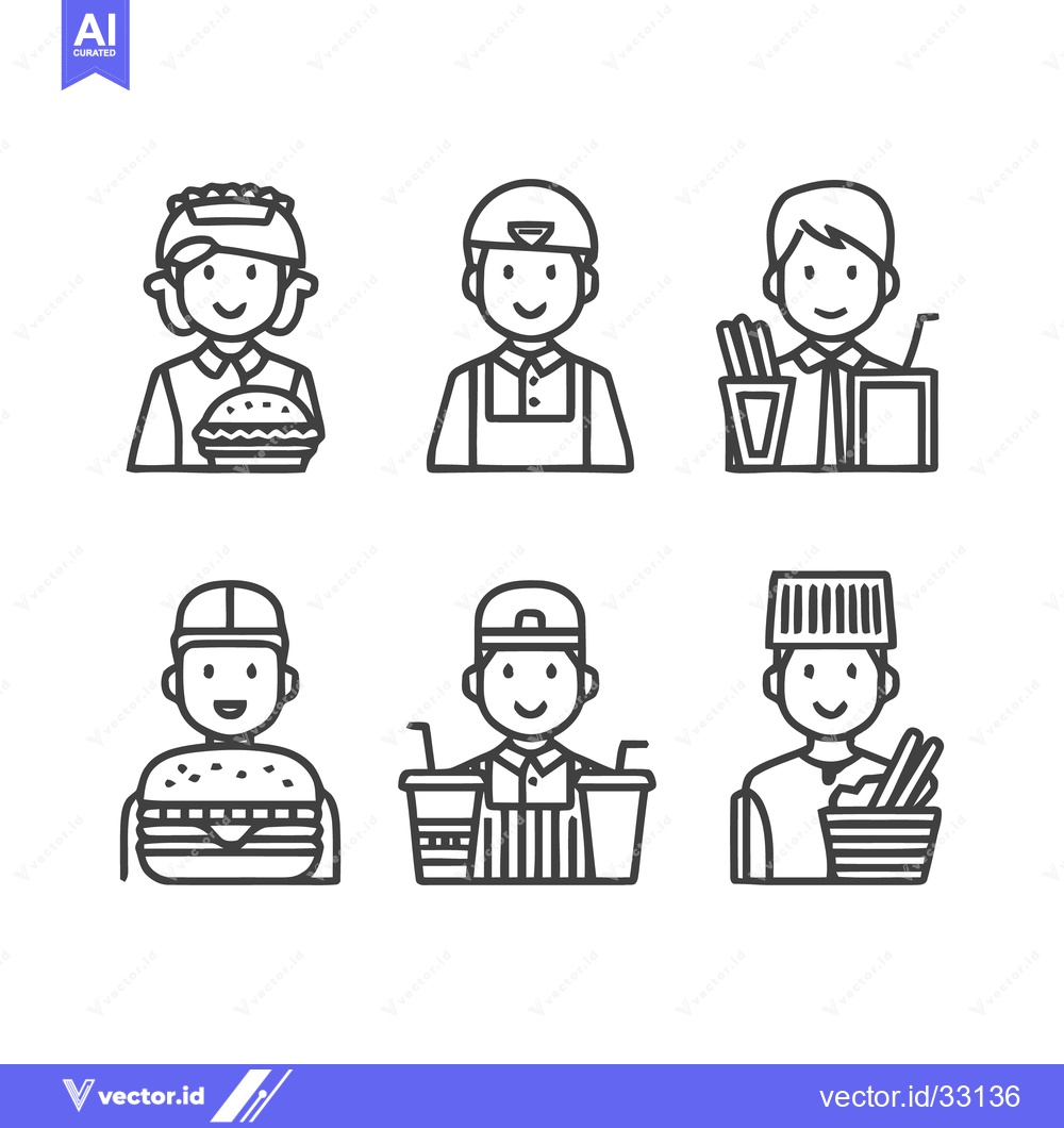 Premium Vector dari Fast Food Restaurant Workers - A Diverse Collection of Line Art Illust