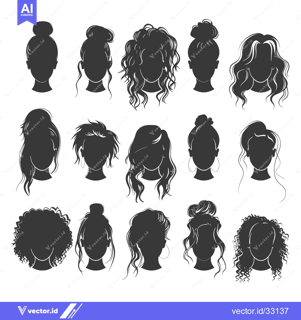 Premium Vector dari Collection of Female Hairstyle Silhouettes with Different Styles