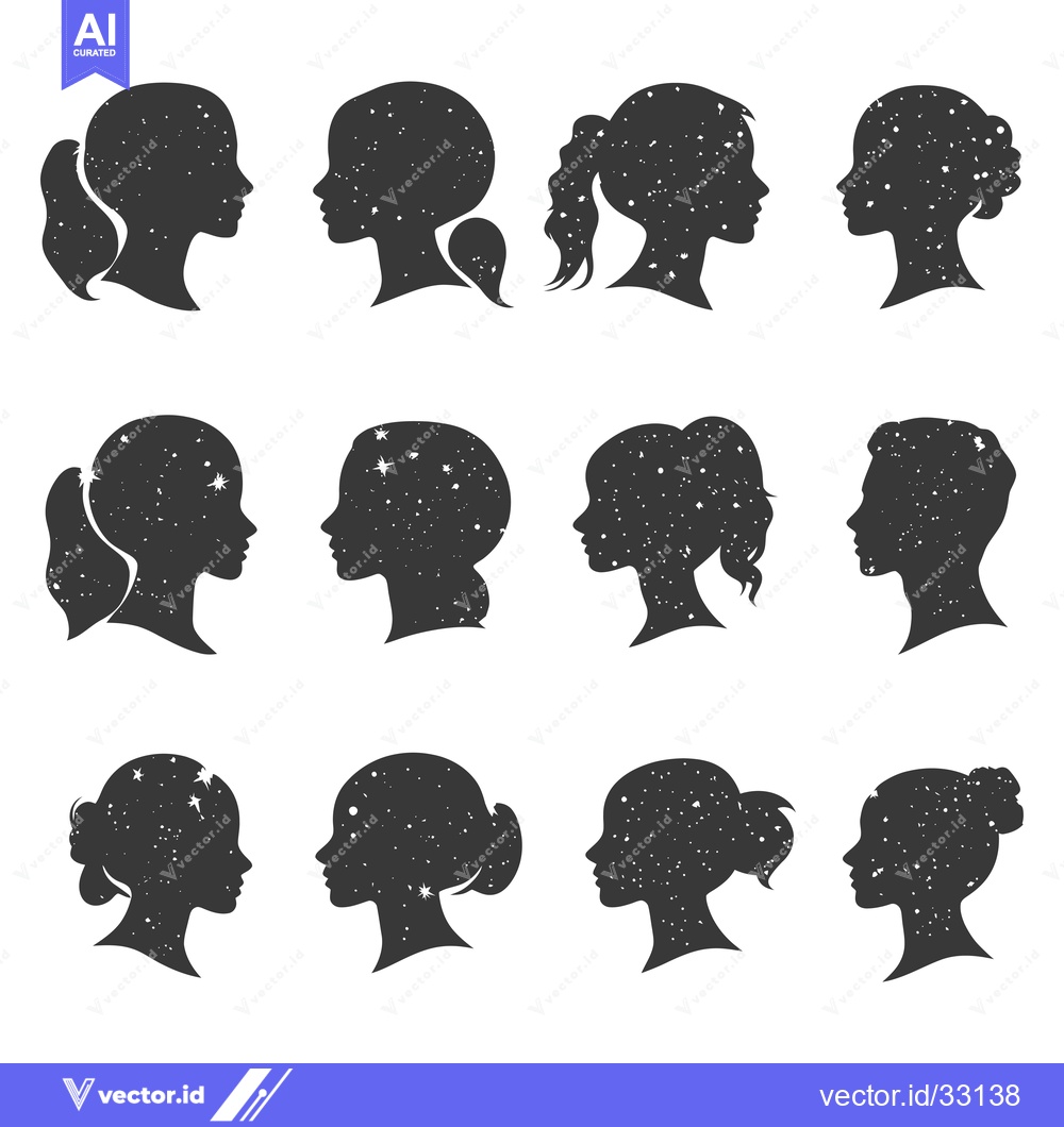 Premium Vector of Collection of Female Silhouettes Filled with a Starry Night Sky