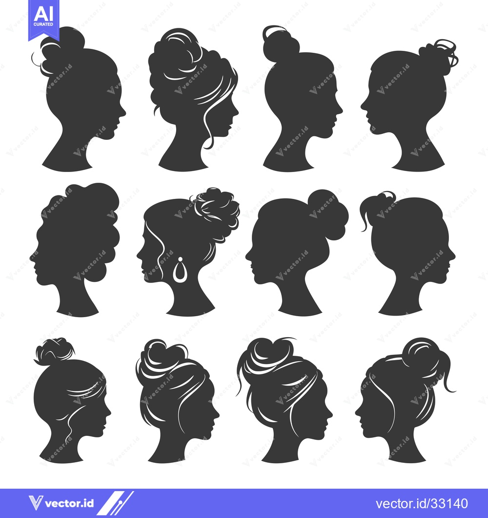Premium Vector of Collection of Female Silhouettes with Various Bun Hairstyles