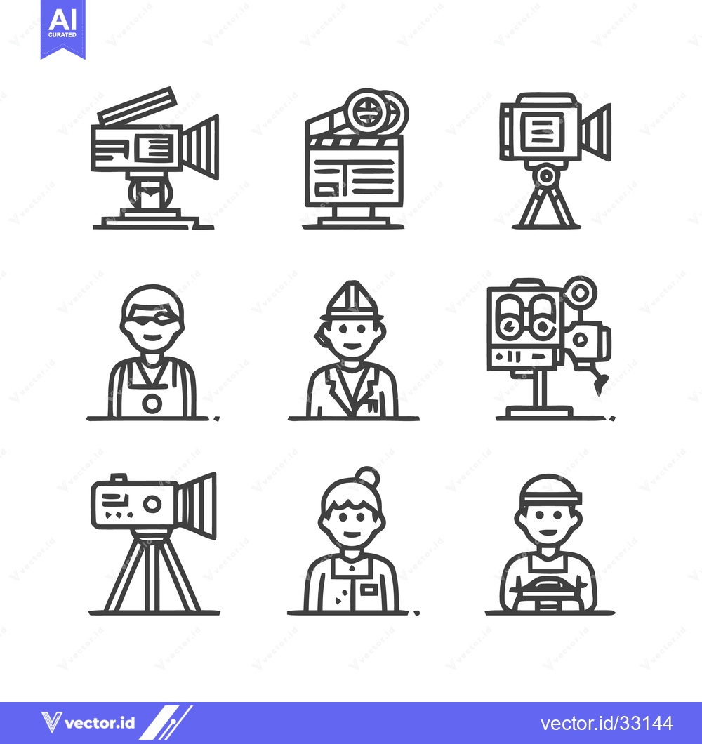 Premium Vector dari Collection of film and video production icons and people.