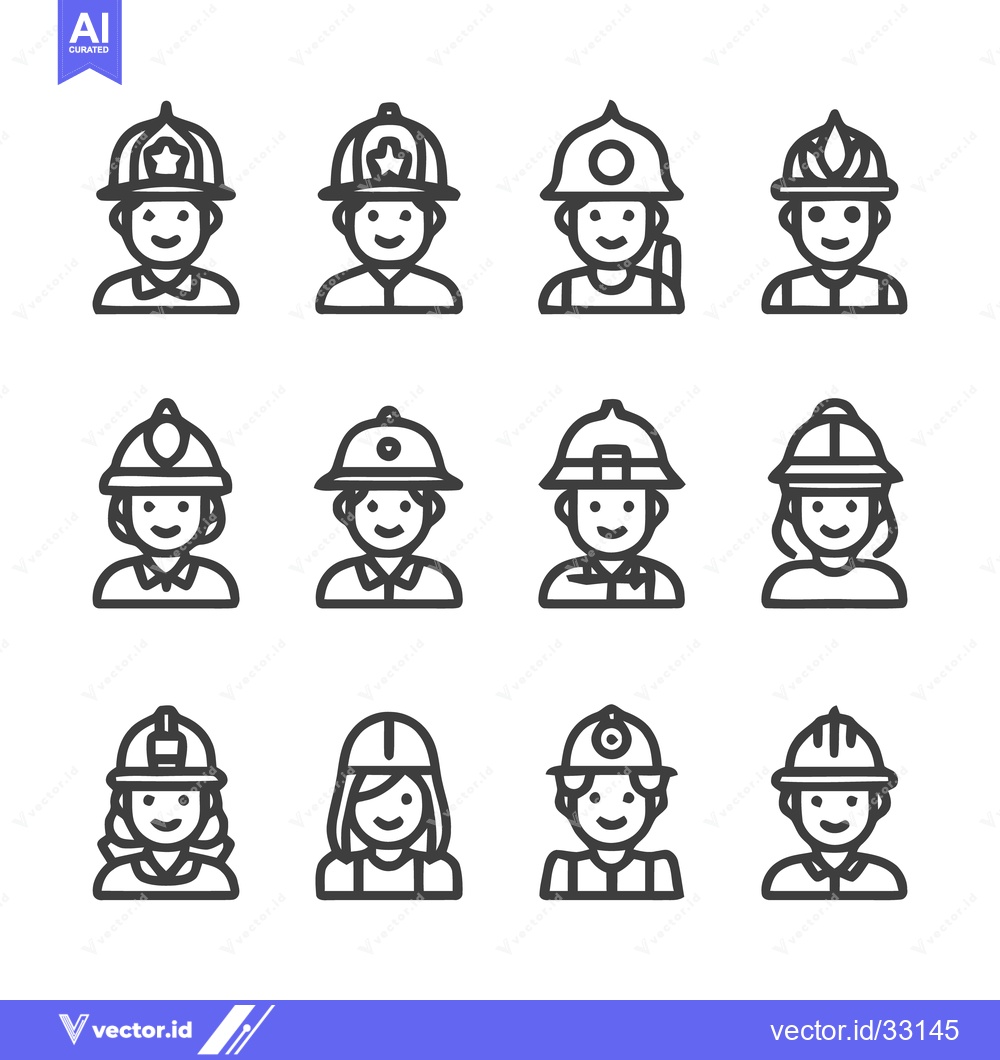 Premium Vector dari Diverse Collection of Firefighters and Construction Workers Icons.
