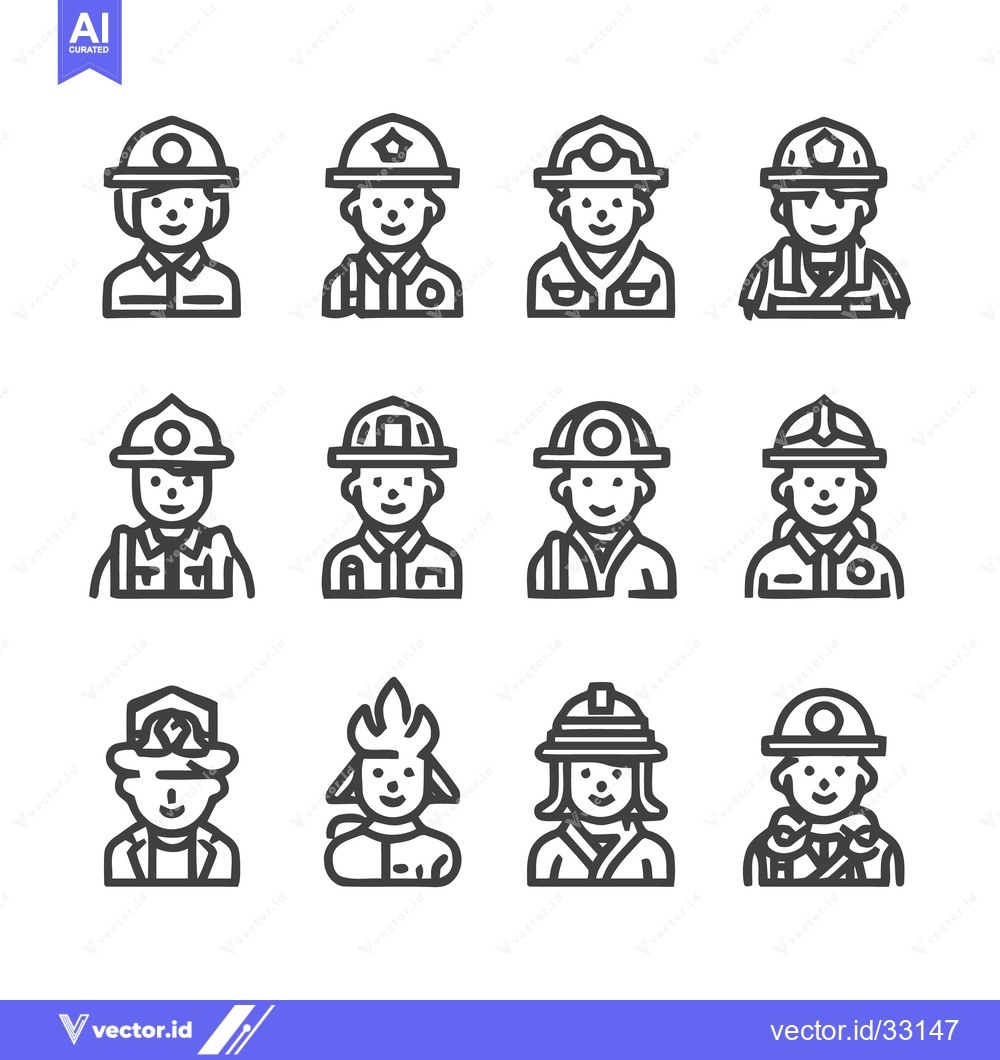 Premium Vector of Diverse Firefighters and Emergency Personnel Icons in Uniform.