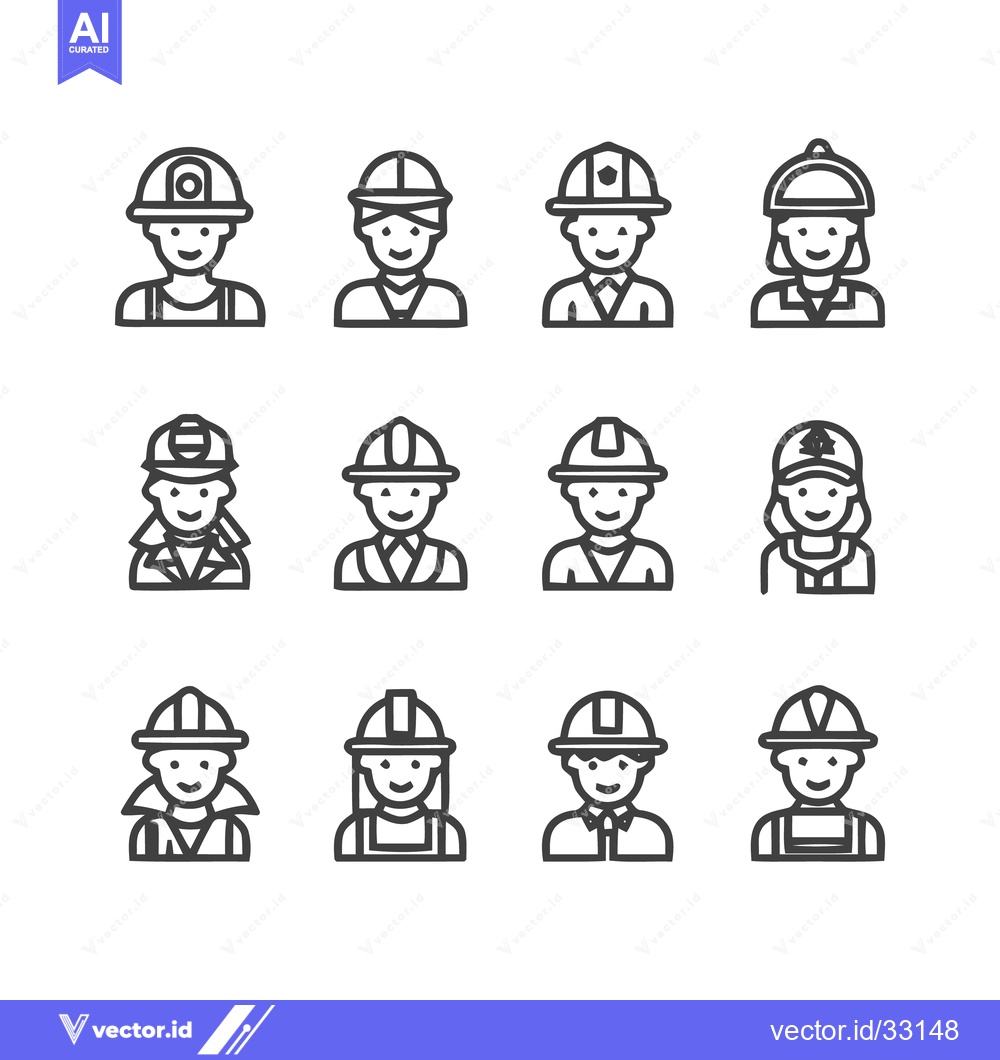Premium Vector of Construction Workers - Diverse Lineup of Professionals in Safety Gear.