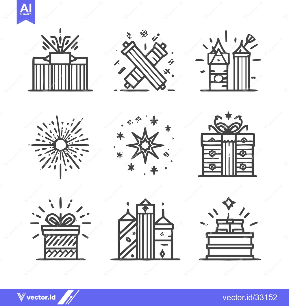 Premium Vector of Festive Celebration Icons - Presents, Fireworks, and Holiday Elements.