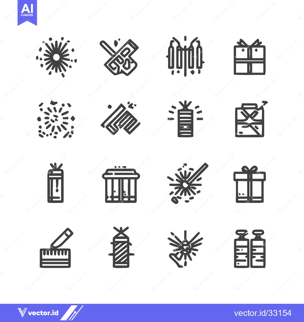 Premium Vector of Fireworks and Gift Icons - A Festive Vector Illustration Set.