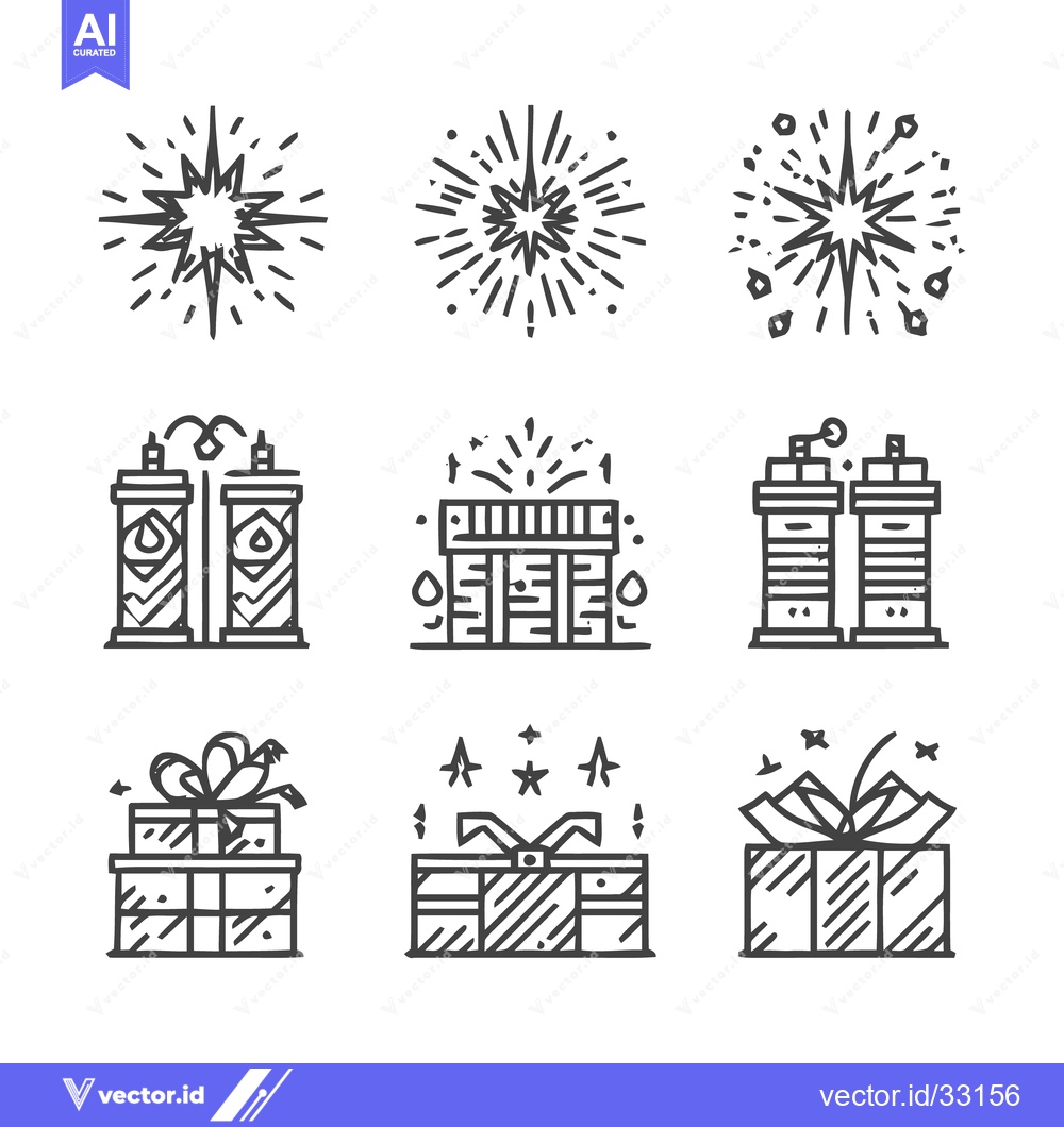 Premium Vector dari Festive Fireworks and Gift Box Illustrations for Celebrations.