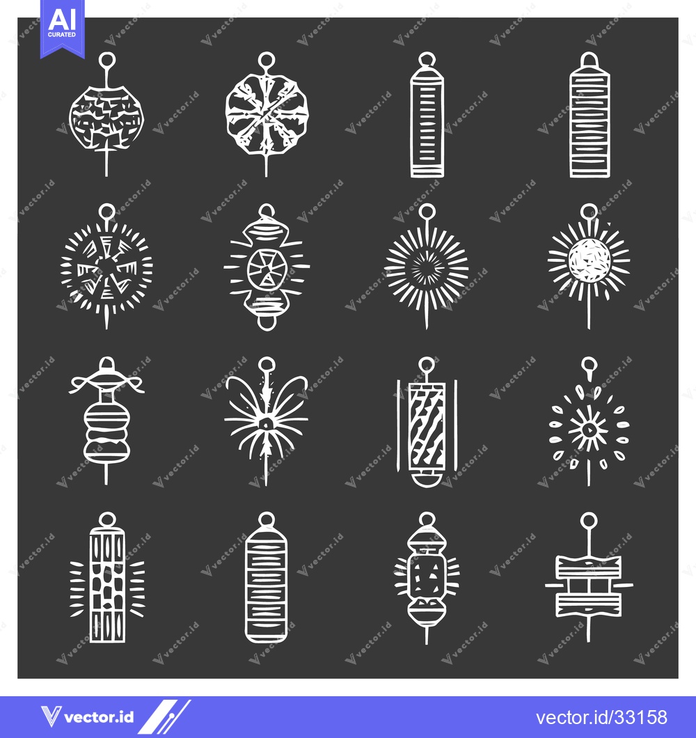 Premium Vector of Collection of Decorative Lanterns in Monochrome Style.