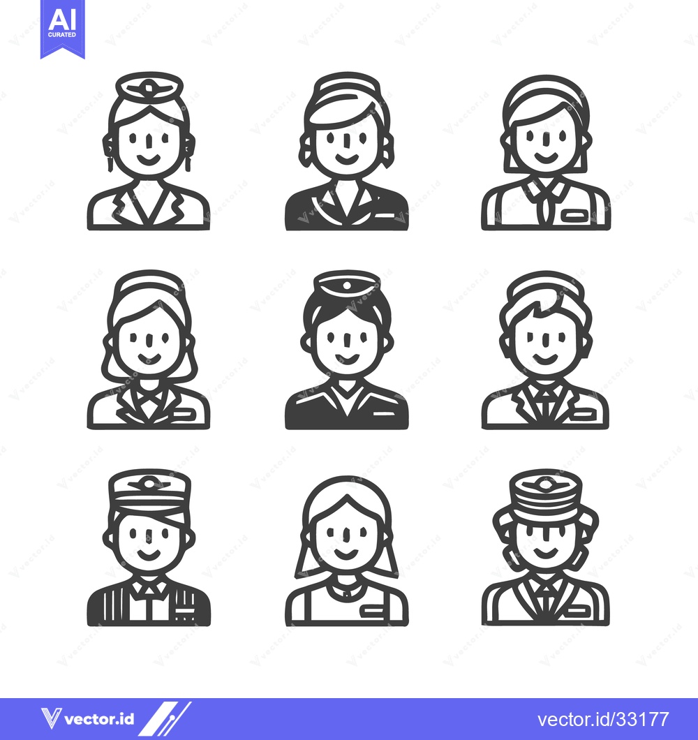 Premium Vector of Airline Crew Members - Diverse Portraits of Flight Attendants and Pilo