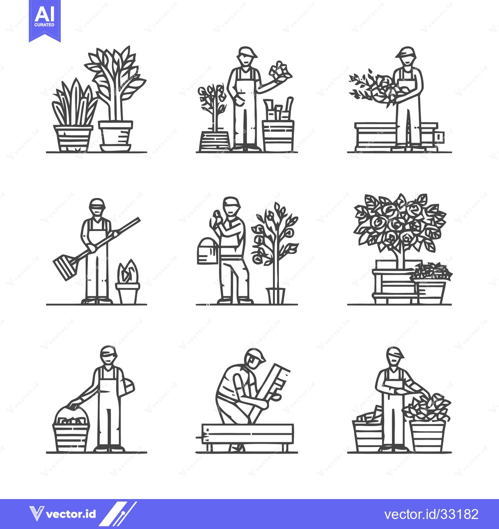 Premium Vector dari Gardening and Horticulture - A Collection of Line Art Illustrations.