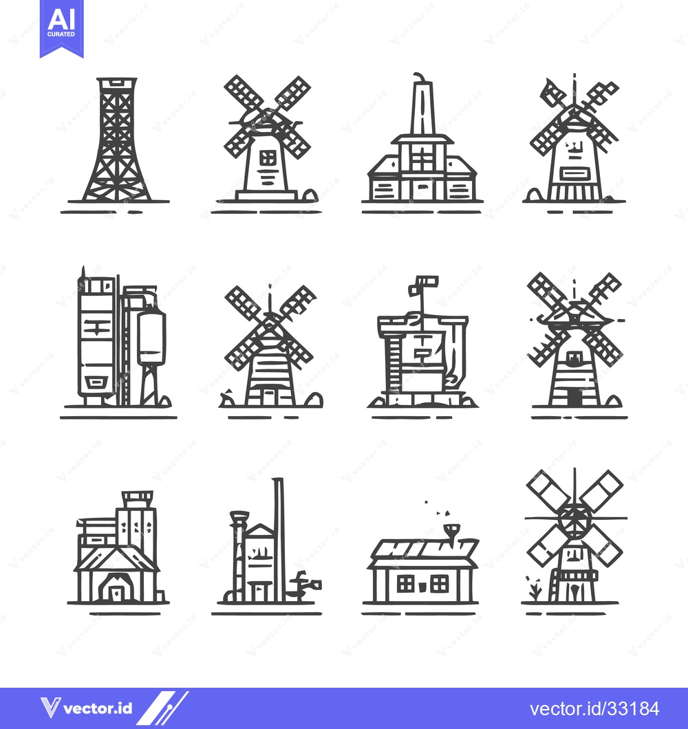 Premium Vector of Collection of Minimalist Industrial Building Illustrations.