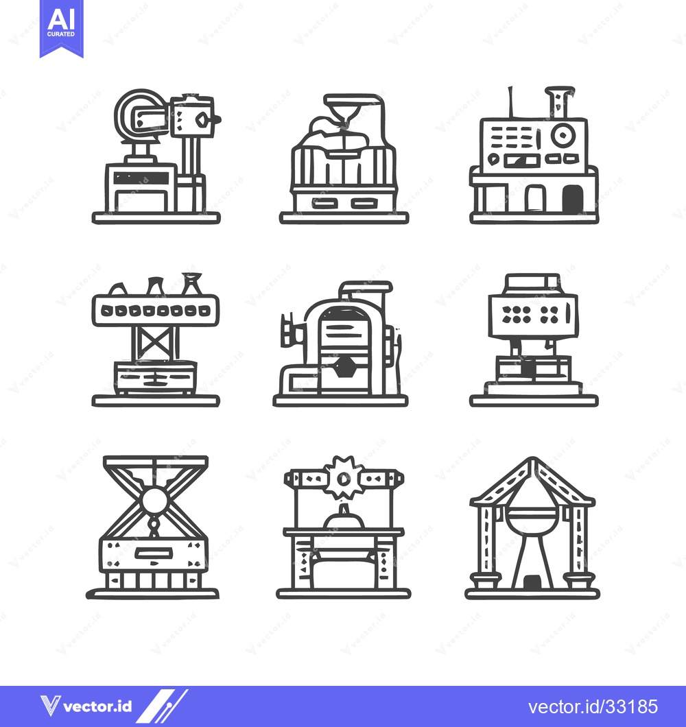 Premium Vector of Industrial Machinery Icons - A Detailed Line Art Collection.