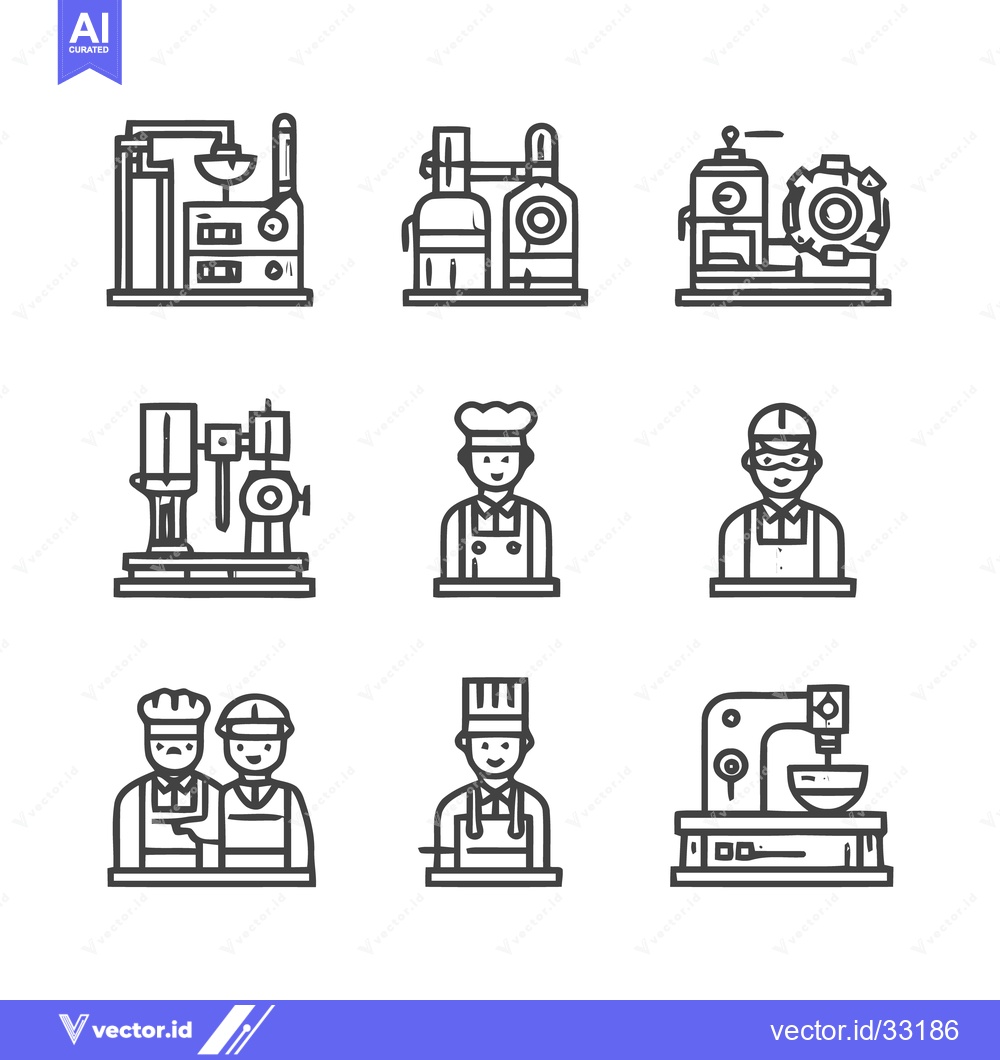 Premium Vector dari Industrial Icons - Machinery, Workers, and Culinary Professionals.