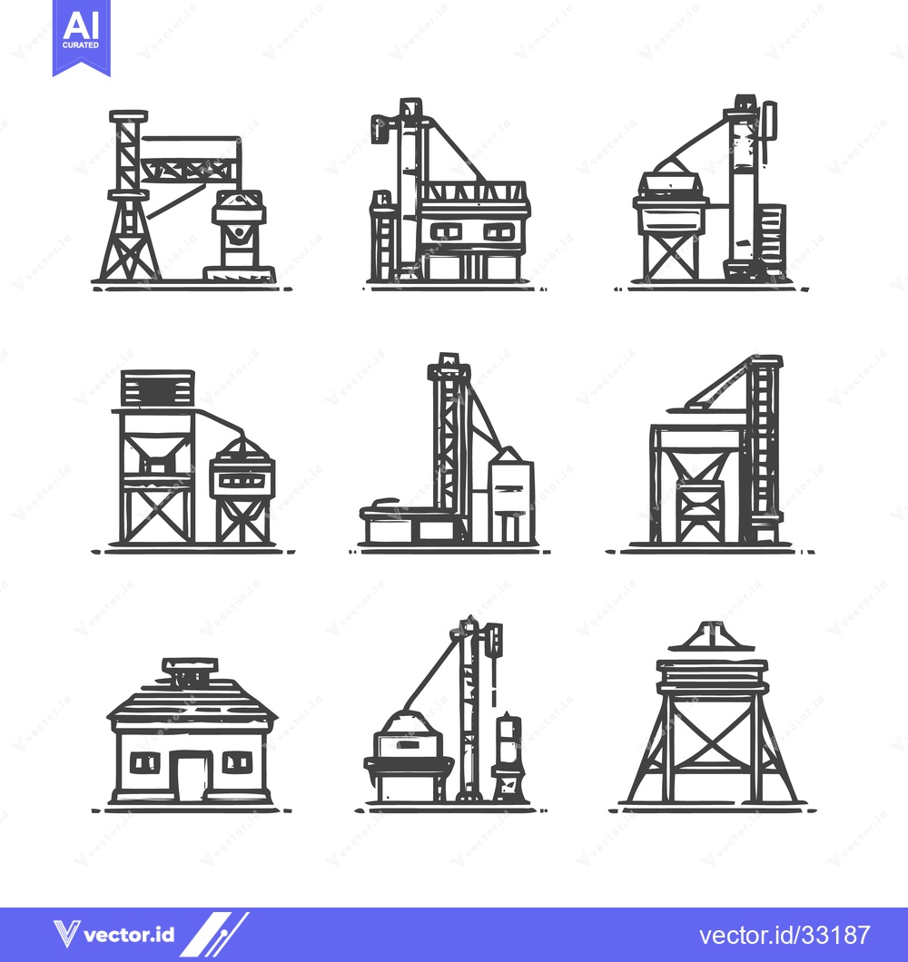 Premium Vector dari Industrial Buildings and Structures - Vector Illustrations.