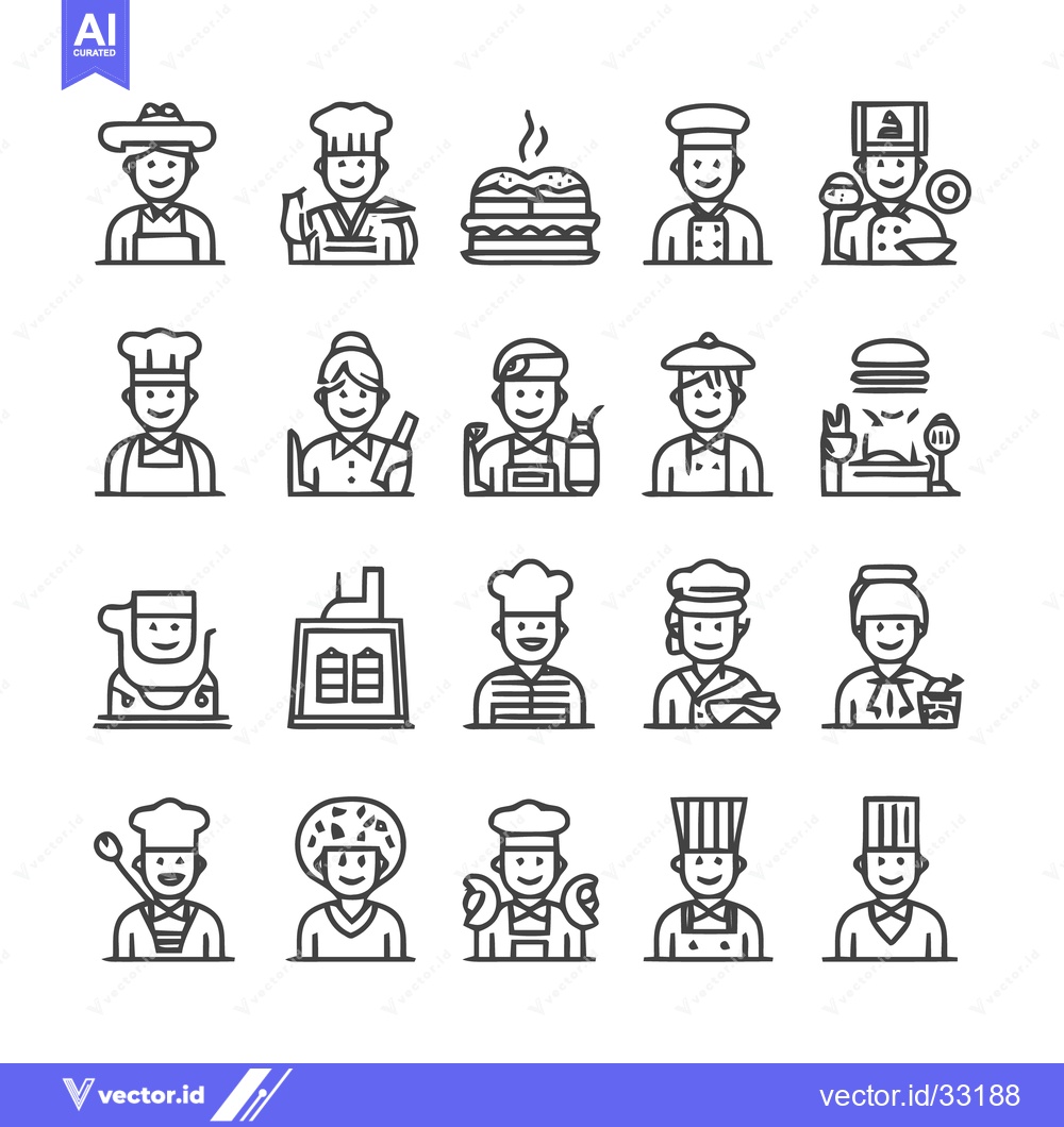 Premium Vector of Chef Icons - Culinary Professionals and Food Service Workers.