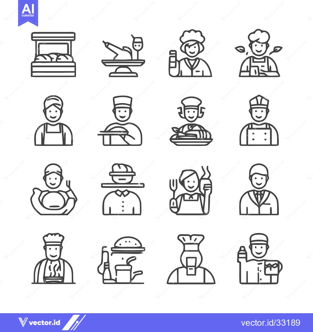 Premium Vector dari Chef and Restaurant Staff Icon Set for Culinary Themes.