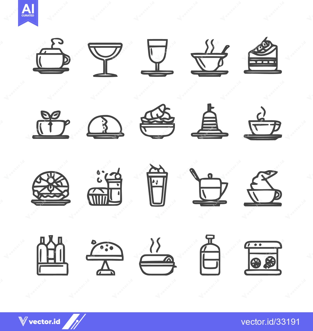 Premium Vector of Minimalist Food and Drink Icon Set for Design.