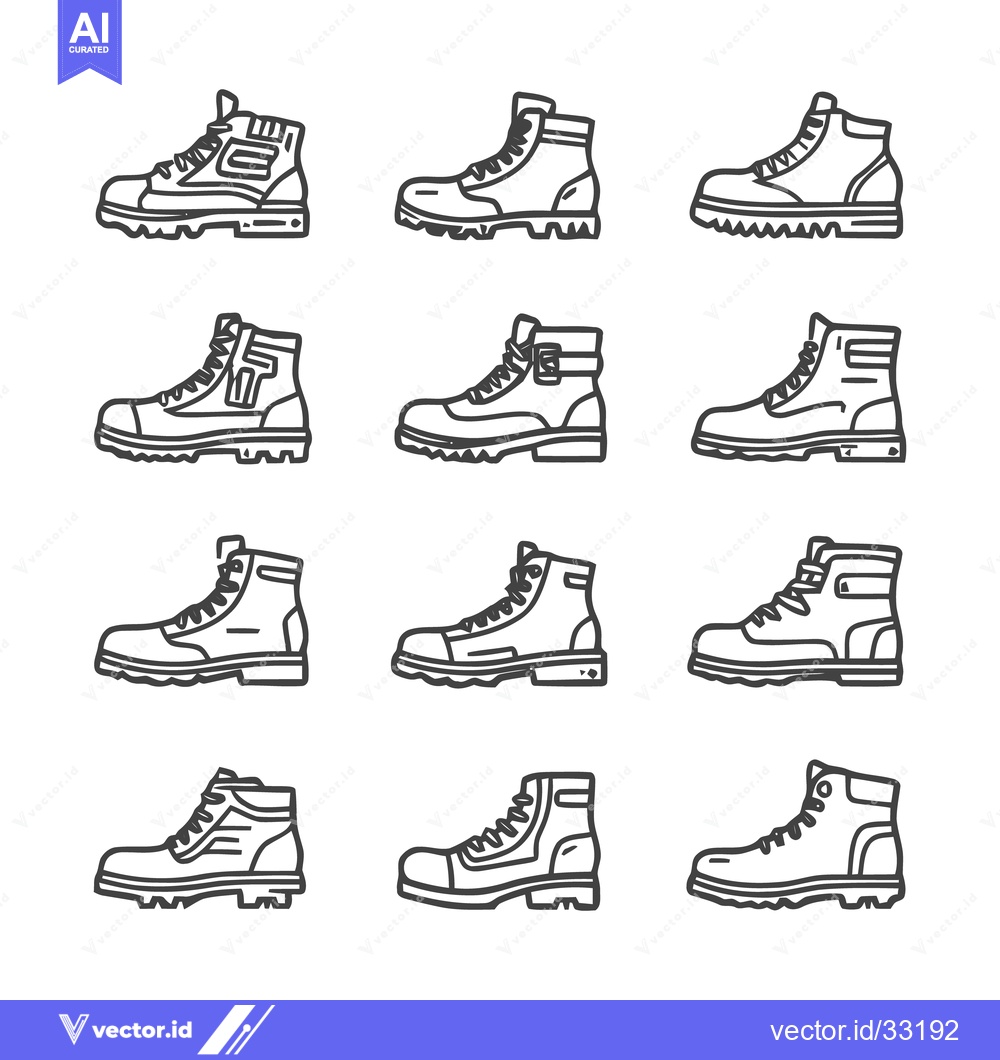 Premium Vector dari Collection of stylish boots in various designs and styles.