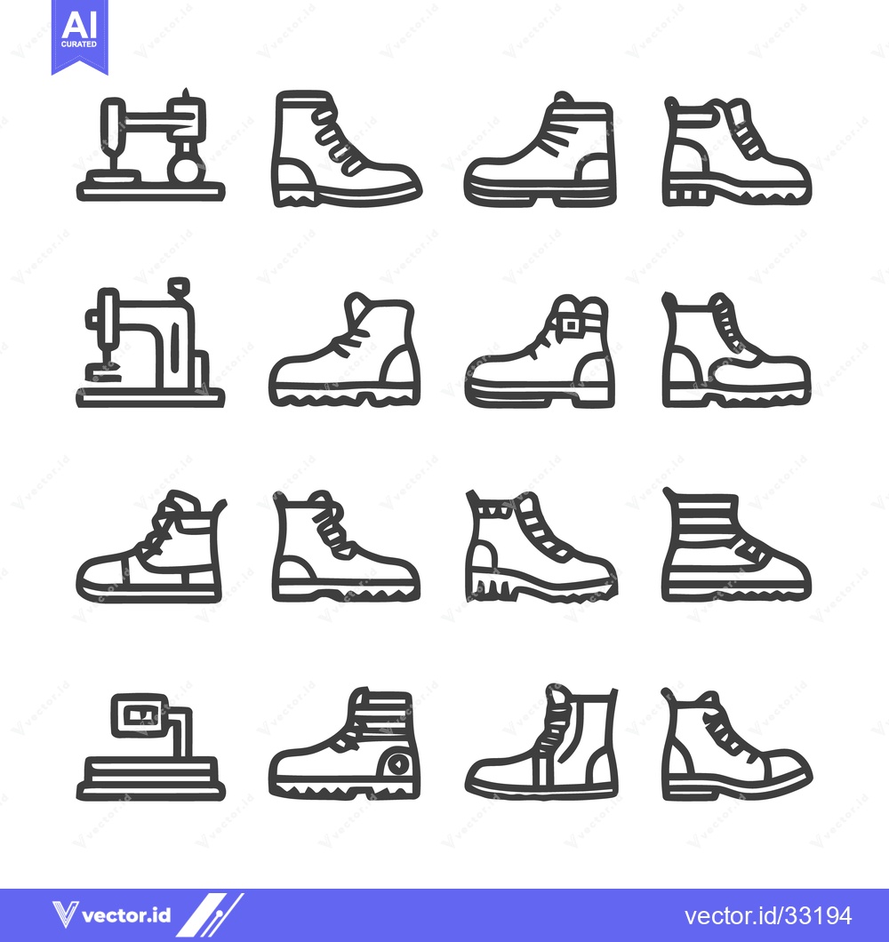 Premium Vector of Collection of boots and sewing machines, minimalist line art.