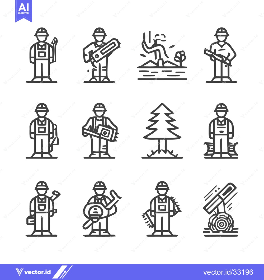 Premium Vector dari Line art illustrations of construction workers with tools and equipmen