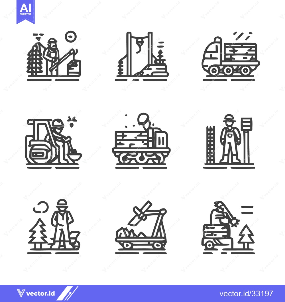 Premium Vector of Forestry and Logging Industry - A Comprehensive Icon Set.