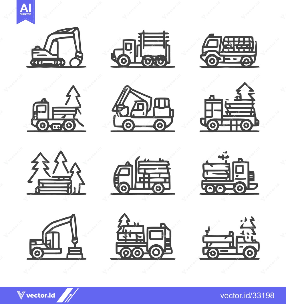 Premium Vector of Construction and Transportation Vehicles Line Art Icons.