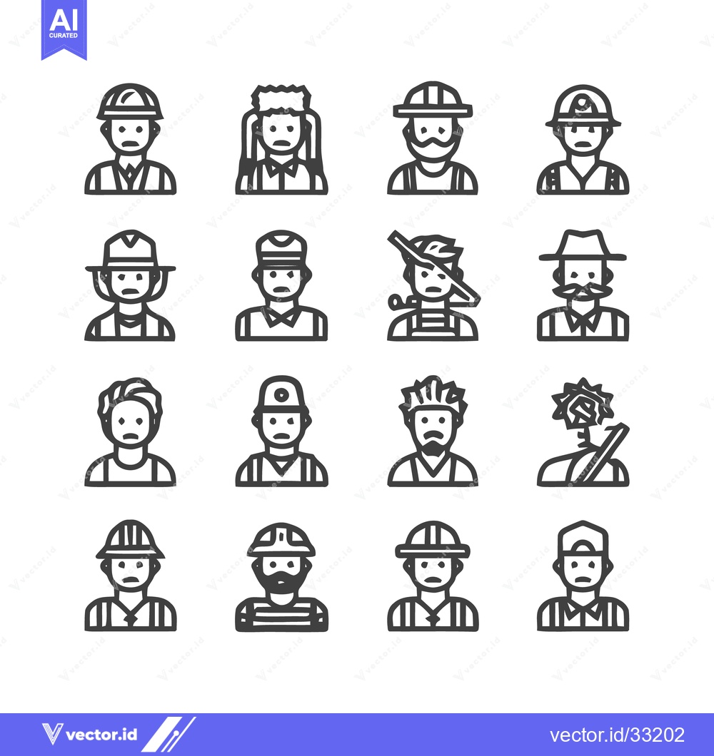 Premium Vector dari Diverse Line Art Portraits of Professionals and Workers.
