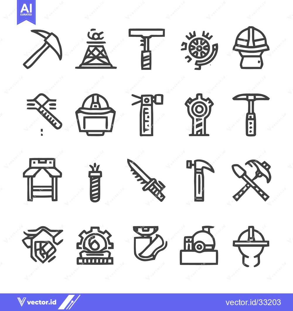 Premium Vector of Mining and Construction Equipment Icons - A Comprehensive Collection.