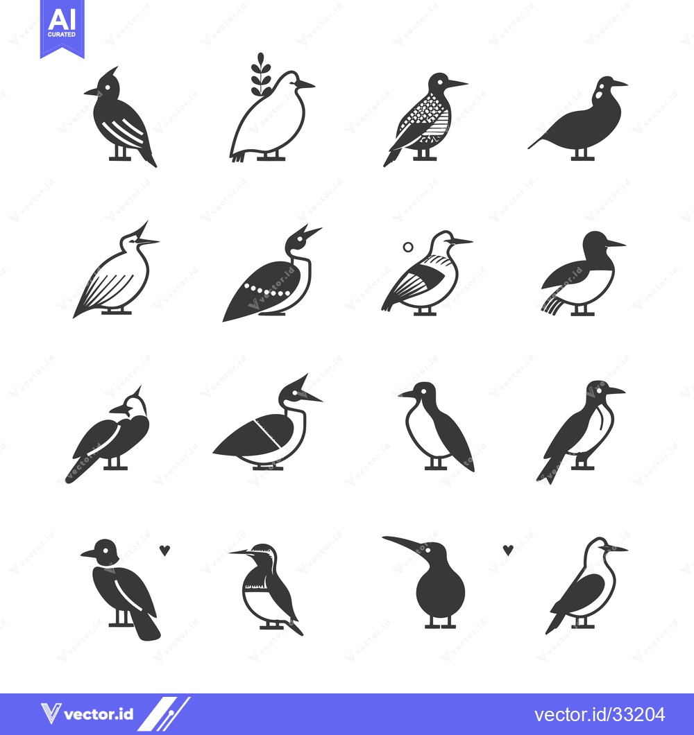 Premium Vector dari Collection of Fourteen Black and White Bird Icons