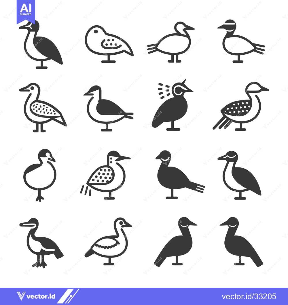 Premium Vector dari Collection of Fourteen Black and White Bird Icons