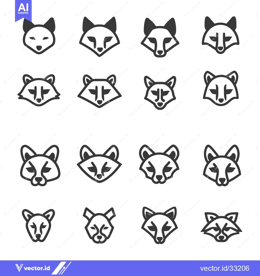 Premium Vector dari Collection of Fox and Raccoon Head Icons in Black and White