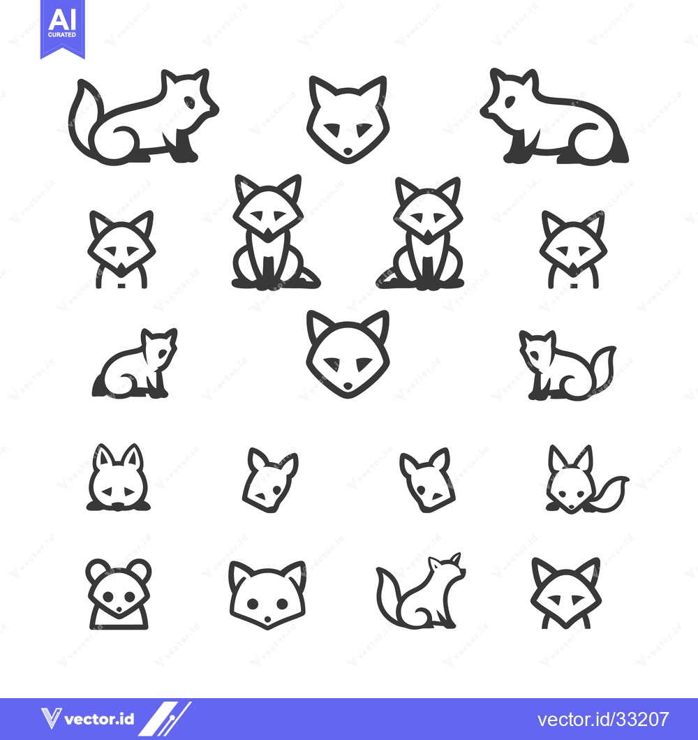 Premium Vector dari Collection of Fox Icons in Black and White