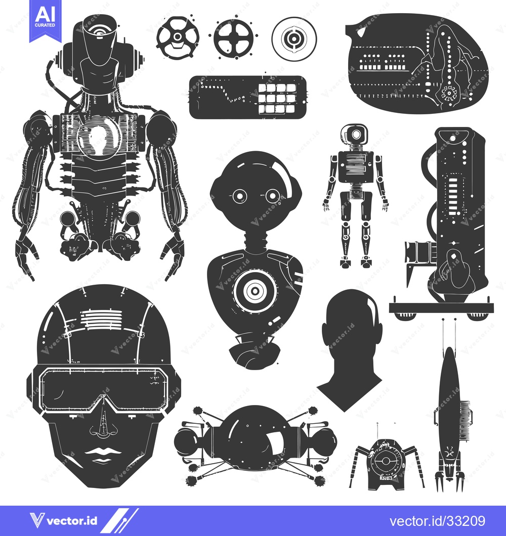 Premium Vector of Collection of Futuristic Robots and Machines in Silhouettes