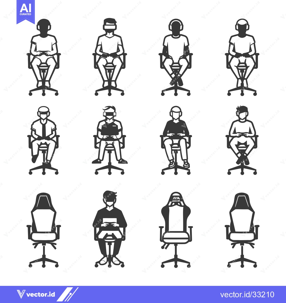 Premium Vector dari Collection of Gamer Icons Sitting in Office Chairs with Various Access