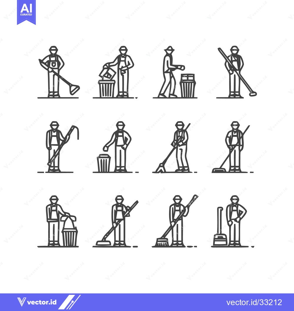 Premium Vector dari Collection of Line Art Illustrations of Sanitation Workers in Action.