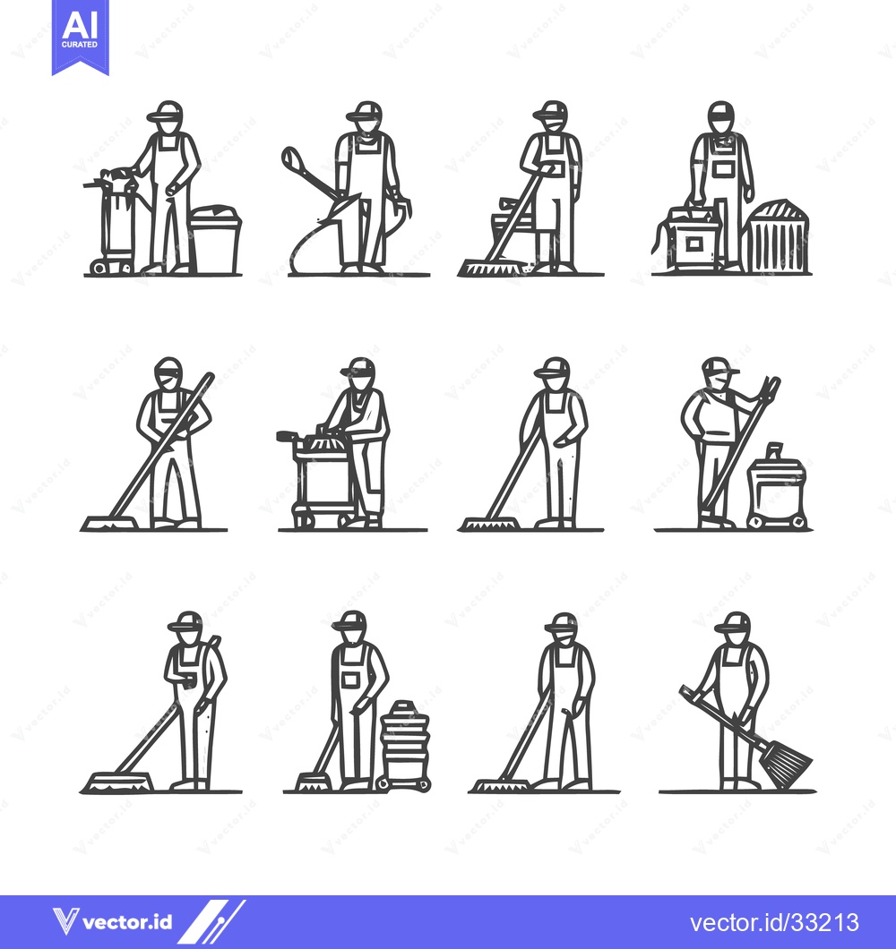 Premium Vector dari Cleaning Crew Icons - A Comprehensive Collection of Janitorial Illustr
