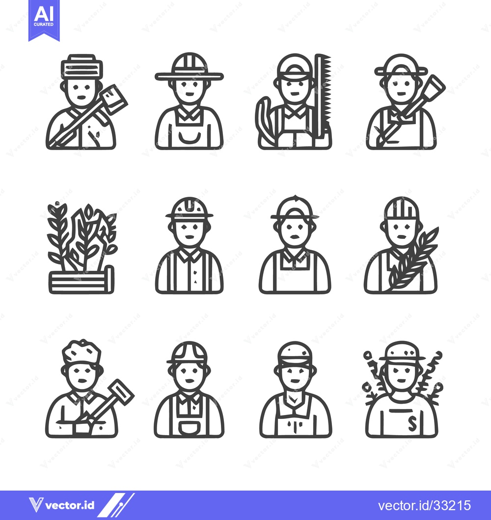 Premium Vector of Diverse Line Art Illustrations of Various Professions and Occupations.