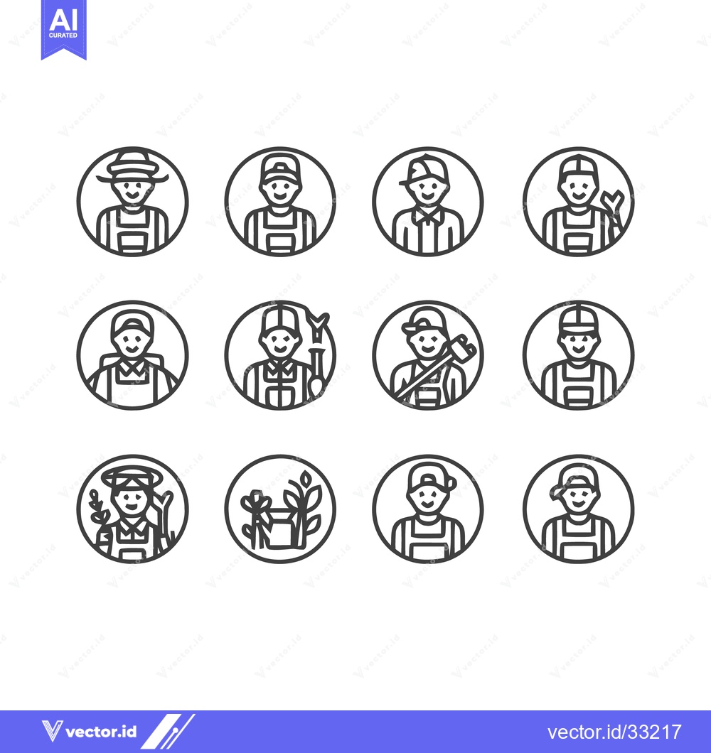Premium Vector dari Diverse Professions - A Collection of Worker Icons in Circular Frames.