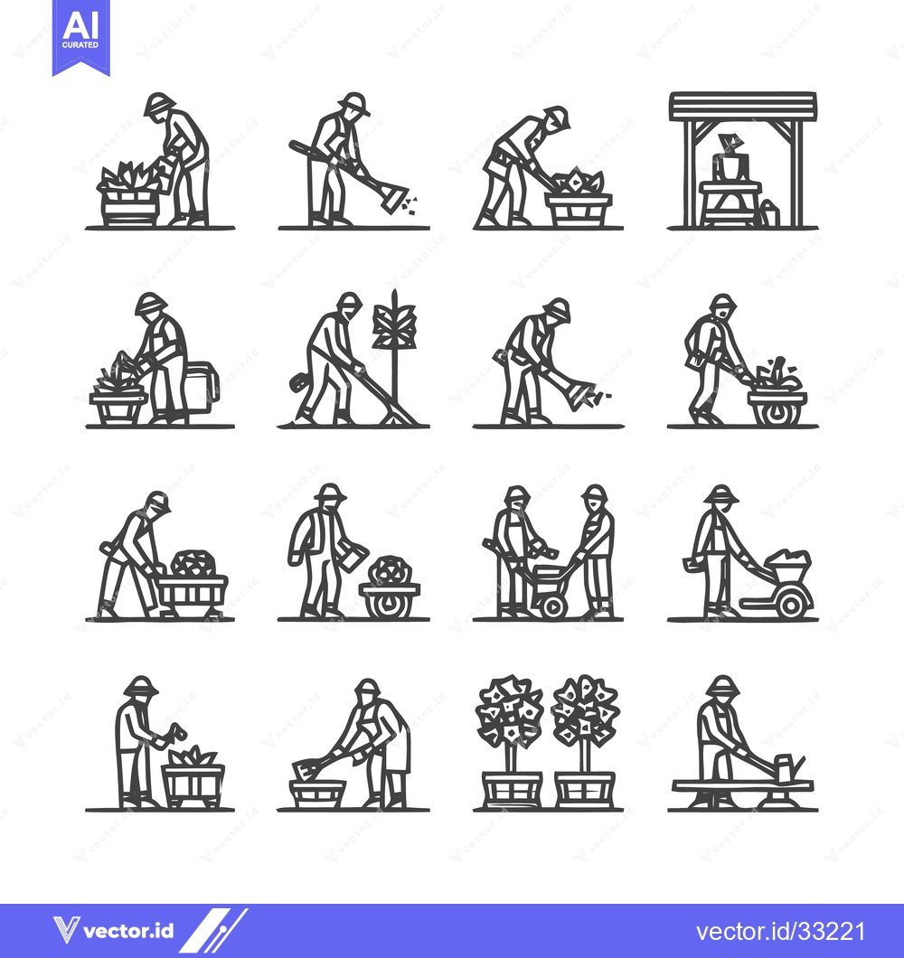 Premium Vector of Gardening and Farming Icon Set - A Collection of Line Art.