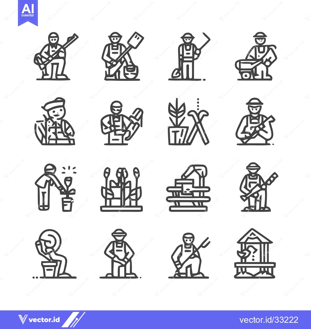 Premium Vector of Collection of Farmers and Gardening Icons in Linear Style.