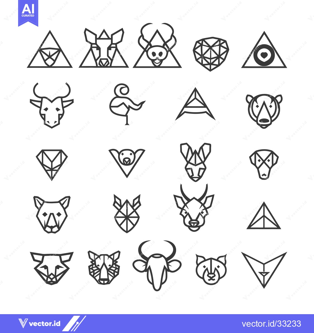Premium Vector of Collection of Geometric Animal and Abstract Shapes in Black Outline
