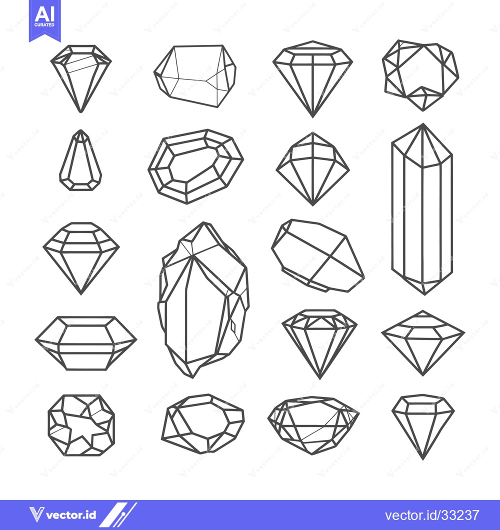 Premium Vector dari Collection of Geometric Crystal and Diamond Shapes in Line Art Style