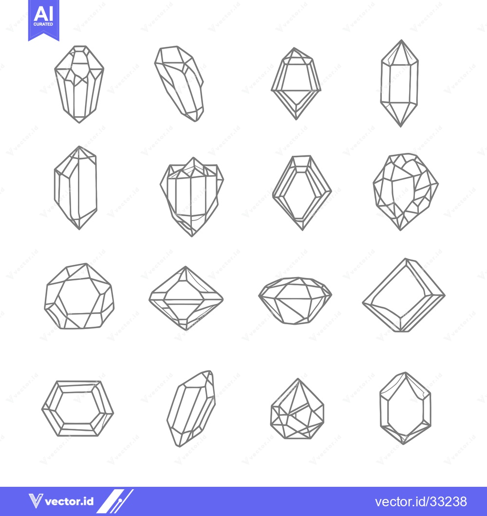 Premium Vector dari Collection of Geometric Crystal Shapes in Grey Outline