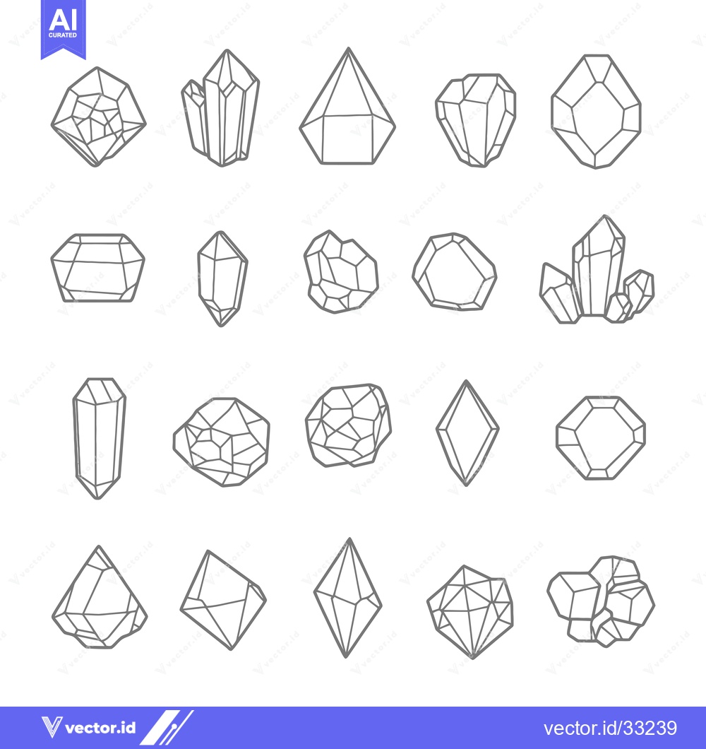 Premium Vector dari Collection of Geometric Crystal Shapes in Grey Outline