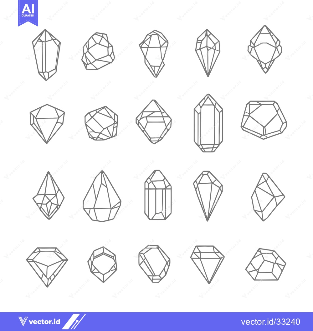 Premium Vector dari Collection of Geometric Crystal Shapes in Outline Form