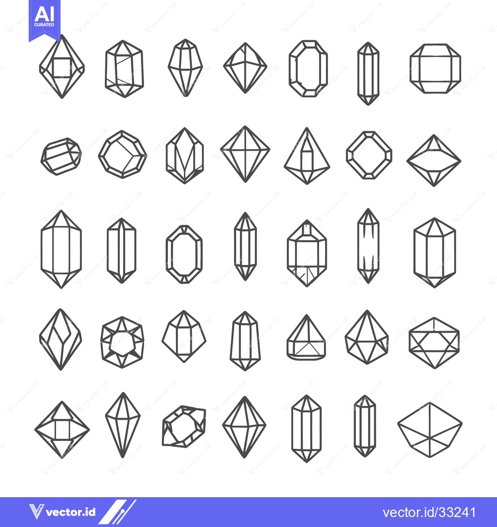 Premium Vector of Collection of Geometric Crystal Shapes in Outline Style