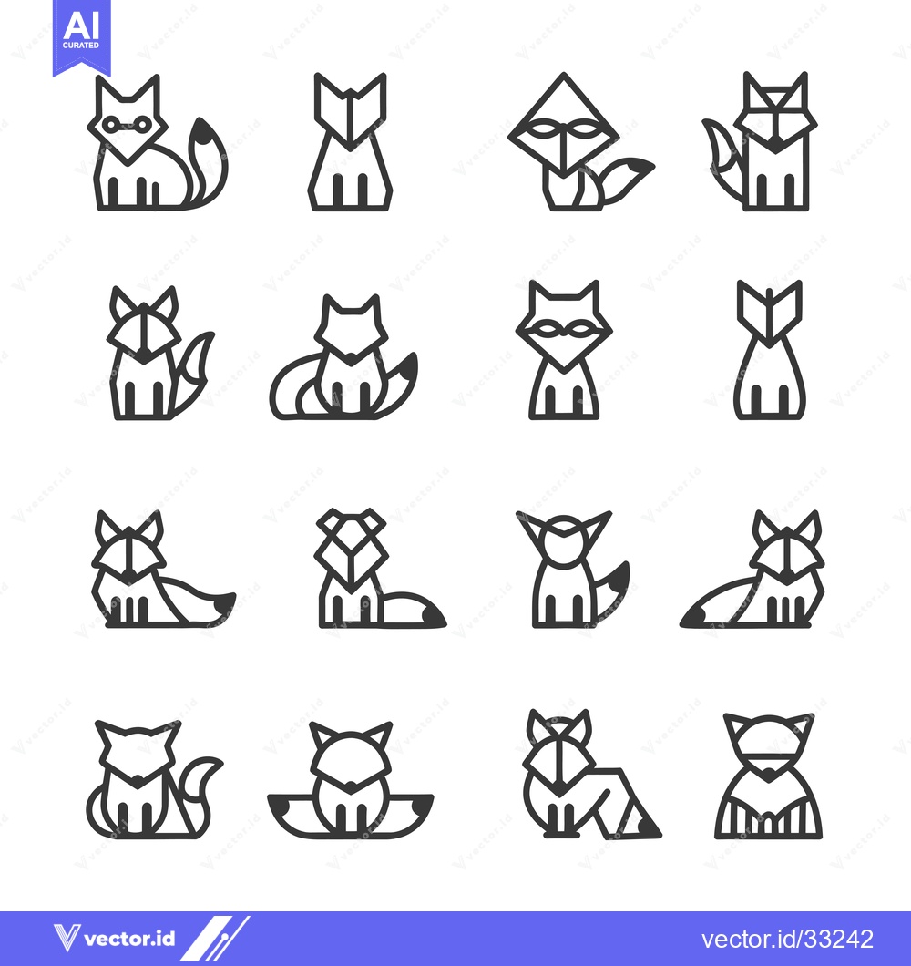 Premium Vector dari Collection of Geometric Fox Icons in Black Outline Style