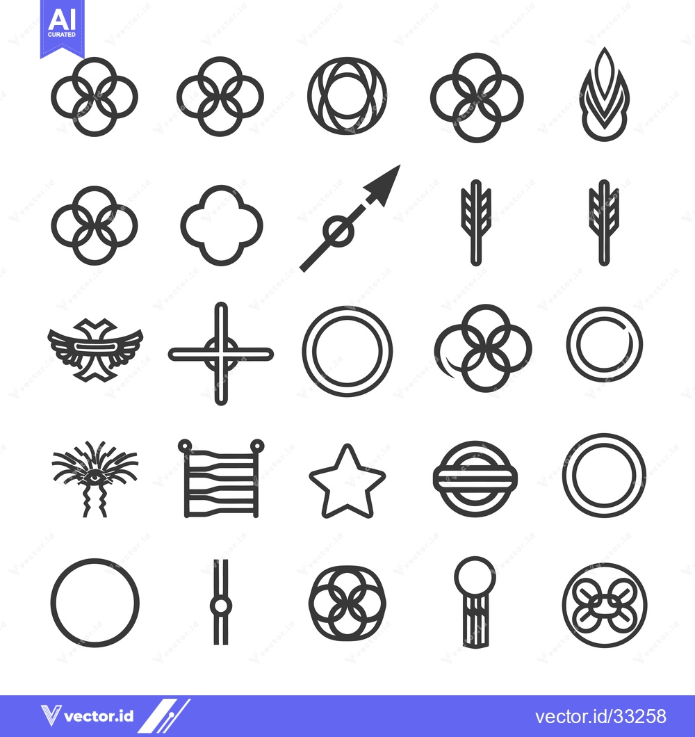Premium Vector of Collection of Geometric Shapes and Symbols in Black Line Art