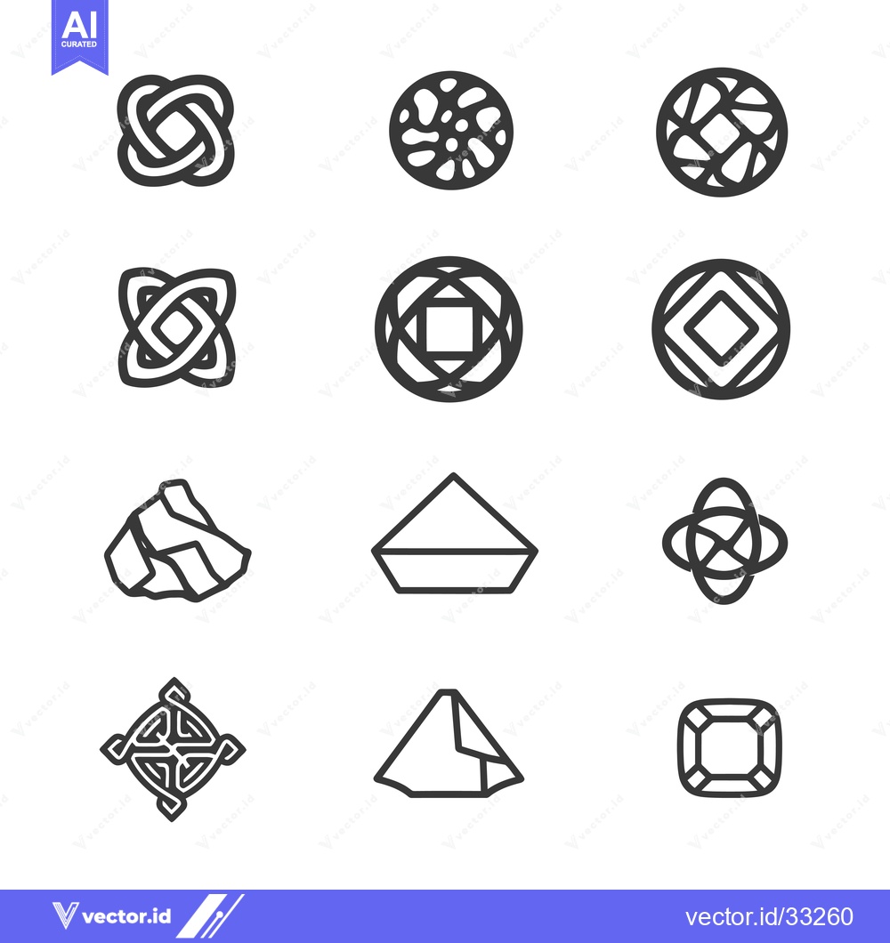 Premium Vector of Collection of Geometric Shapes in Line Art Style